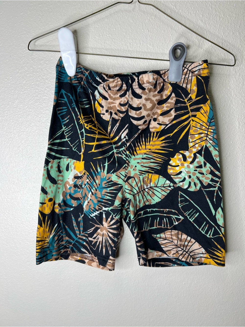 Tropical Print Stretch Shorts - Black/Mint/Yellow
